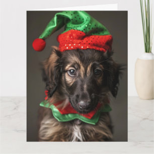 Carte de Noël Chiot Elf Hound Afghan