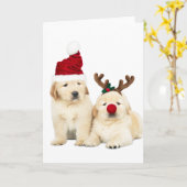CARTE DE NOËL CHIOTS LABRADOR JAUNE (Fleur jaune)