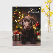 Carte de Noël Chocolat Labrador Chien de Chien de  (Fleur jaune)