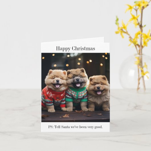 Carte de Noël Chow Chow Puppies (Fleur jaune)