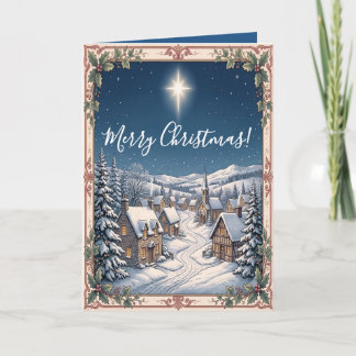 Carte de Noël chrétienne de village de montagne