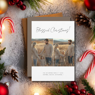Carte de Noël chrétienne grise pour photo de famil