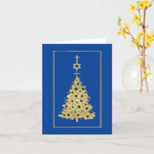 Carte de Noël Chrismukkah silhouette dorée (Fleur jaune)