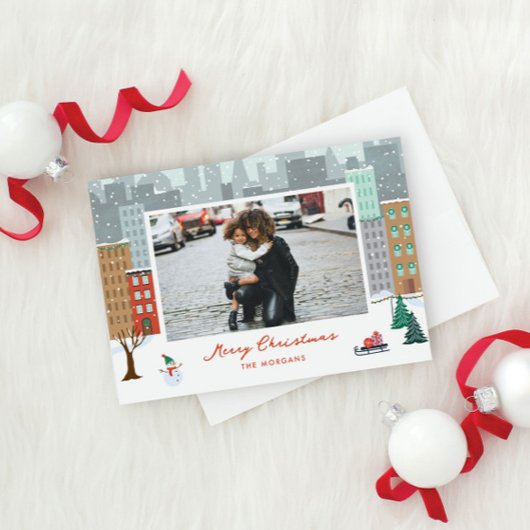 Carte de Noël citadine à plat pour les fêtes