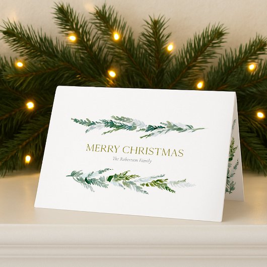 Carte de Noël Classique à la Verdure d'Hiver 