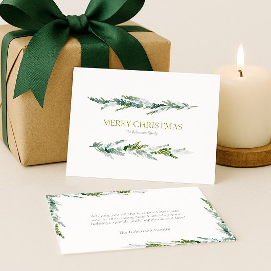 Carte de Noël Classique à la Verdure d'Hiver