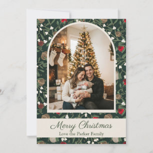 Carte de Noël classique avec gui vert et photos de