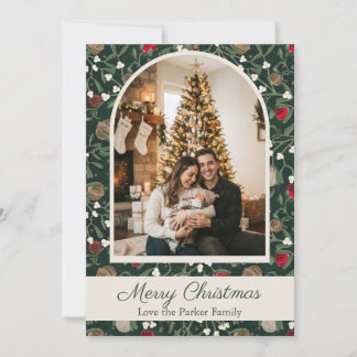 Carte de Noël classique avec gui vert et photos de