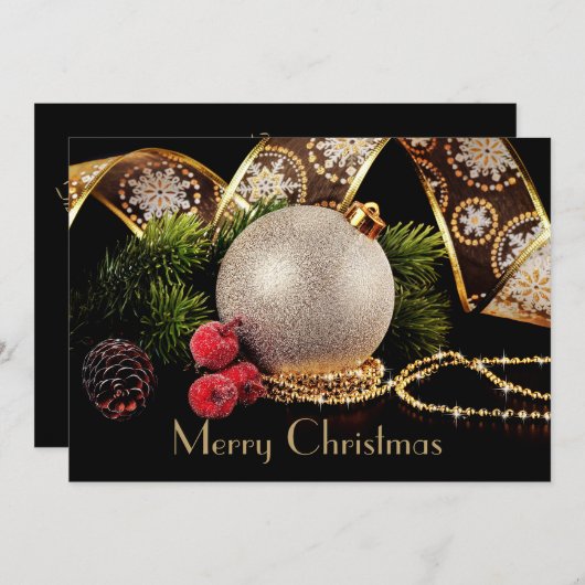 Carte de Noël classique Black Gold de luxe (Devant / Derrière)