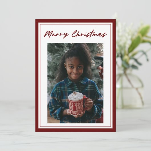 Carte de Noël classique Red Script 2 Photo (Debout devant)