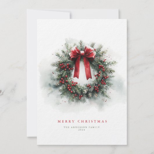 Carte de Noël classique Watercolor Wreath (Devant)