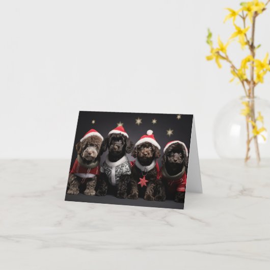 Carte de Noël Cockapoo Puppies (Fleur jaune)