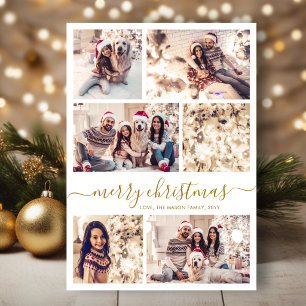Carte de Noël Collage Photo 6 Écriture Dorée Éléga