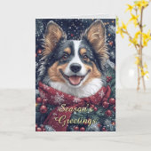 Carte de Noël Collie Chien Souriant (Fleur jaune)