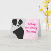 Carte de Noël Collie de la frontière rose (Fleur jaune)