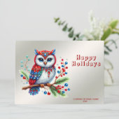 Carte de Noël colorée Chouette (Debout devant)