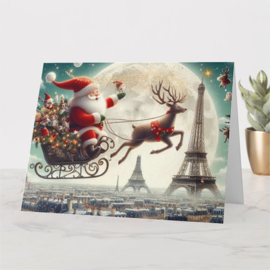 Carte de Noël colorée dans un cadre parisien (Petite plante)