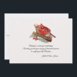 Carte de Noël commémorative du Cardinal<br><div class="desc">Une aquarelle, envoi d'une carte de vœux exprimant amour et soutien à quelqu'un endeuillé pendant la période des fêtes. (Image par Freepik.com). La carte est facile à personnaliser avec votre libellé, police et couleur de police. Vous ne trouvez pas exactement ce que vous cherchez ? Tous nos produits peuvent être...</div>