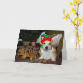 Carte de Noël Corgi Elf in a Box (Fleur jaune)