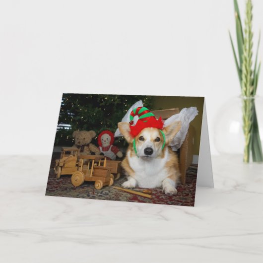 Carte de Noël Corgi Elf in a Box (Devant)