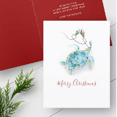 Carte de Noël côtière à l’aquarelle avec tortue ma