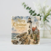 Carte de Noël côtière avec phare (Debout devant)