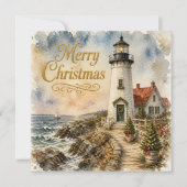 Carte de Noël côtière avec phare (Devant)