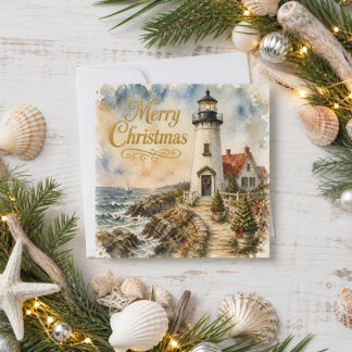 Carte de Noël côtière avec phare