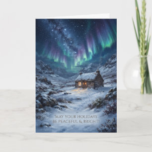 Carte de Noël Cottage Aurora Highland