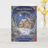 Carte de Noël Cottage enneigé (Fleur jaune)