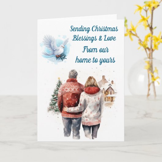 Carte de Noël couple d'hiver modifiable (Fleur jaune)