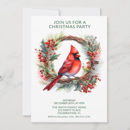 Carte de Noël Couronne Cardinal avec Texte Vert (Devant)