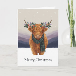 Carte de Noël Couronne de Chardon Vache des Highla