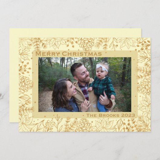 Carte de Noël Cream et Gold Foliage (Devant / Derrière)