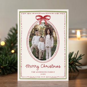 Carte de Noël Crème à Ruban Rouge Vintage 2 Photo