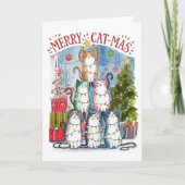 Carte de Noël Cute Aquarelle Merry Cat-Mas Cats (Devant)