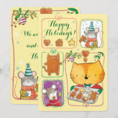 Carte de Noël Cute chat et souris (Devant / Derrière)
