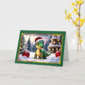 Carte de Noël Cute Dinosaur (Fleur jaune)