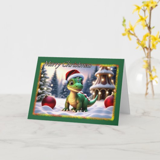 Carte de Noël Cute Dinosaur (Fleur jaune)