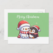 Carte de Noël Cute Kawaii avec Snowman (Devant / Derrière)