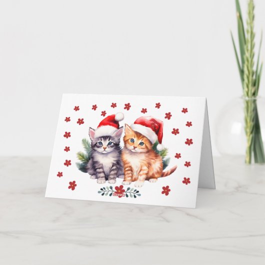 Carte de Noël Cute Kittens & Florals (Dos)