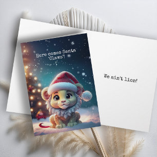 Carte de Noël Cute Lion Père Noël Claws