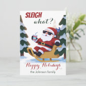 Carte De Noël Cute Retro Père Noël Et Sleigh (Debout devant)