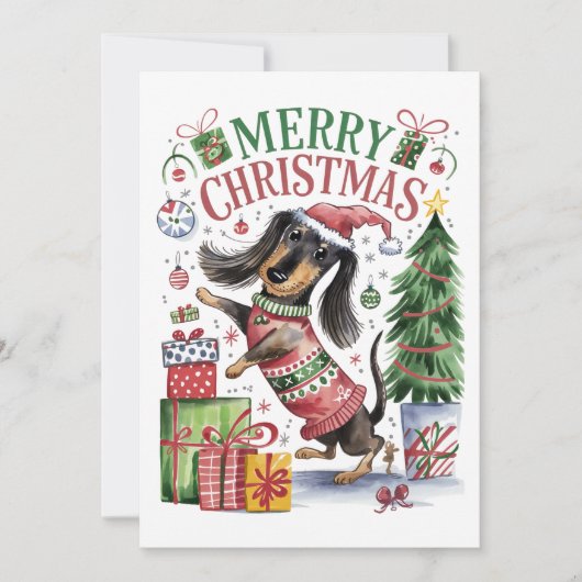Carte de Noël Dachshund Aquarelle (Devant)