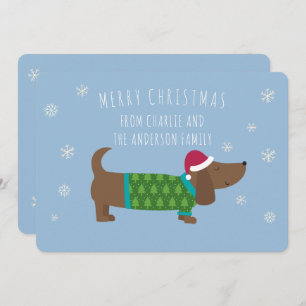 Carte de Noël Dachshund bleu Dachshund personnalis