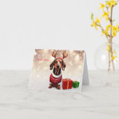 Carte de Noël Dachshund Reindeer (Fleur jaune)