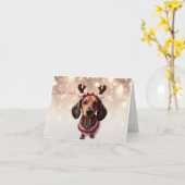 Carte de Noël Dachshund Reindeer (Fleur jaune)