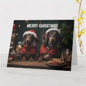 Carte de Noël Dachunds (Fleur jaune)