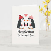 Carte de Noël d'amour de pingouin (Fleur jaune)