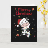 Carte de Noël d'animaux d'hiver de vache joyeux No (Fleur jaune)